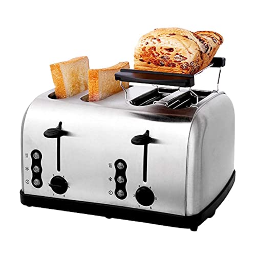 Toaster 4 Slice Toaster, Edelstahl-Brot-Toast-Frühstücksmaschinen-Toaster (mit Backständer, 6 Brotschatteneinstellungen…