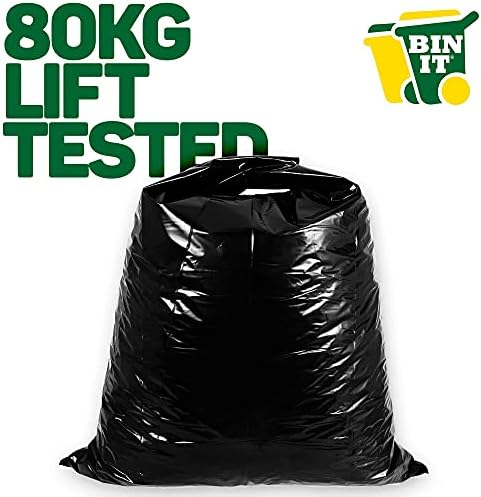 BIN IT 10 Ultra Heavy Duty, 120 Litre XL Refuse Sacks, Bin Bags, Bin Liners, 80kg Lift Tested, Super Strong, 60 μm, Perfect for Household, Office, Garden, Commercial, DIY, Caterers, Builders