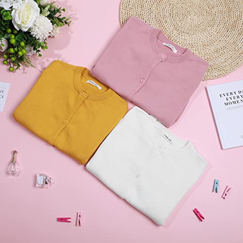 3 Pcs Girls Cardigan Sweater Cardigan Long Sleeve Kid Button Knit Sweater Girl Crew Neck Cardigans School Uniforms Cardigan, 4-6 Years Old, 3 Colors #TOP2