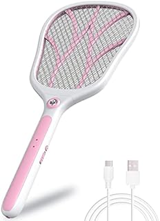 Electric Fly Swatter, 3000V Bug Zapper Racket Fly Mosquito Killer Bat with LED Light, Rechargeable USB Insect Catcher for Indoor Outdoor (Pink)
