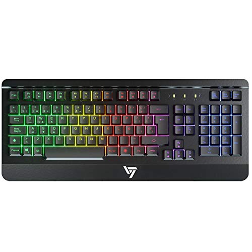 VicTsing Teclado Gaming Español USB, LED Rainbow Retroiluminación con 12 Teclas Multimedia...
