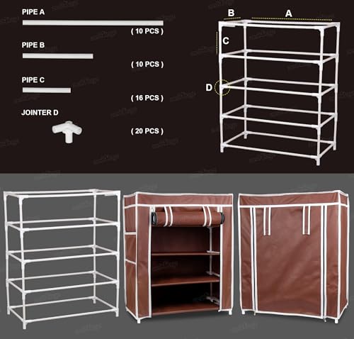 Image of Zest 4 Toyz 4 Shelf Shoe Rack for Home with Zip Door Cover & Side Pockets Shoe Stand Multipurpose Storage Rack for Footwear Toys Clothes with Dustproof Cover (Brown)