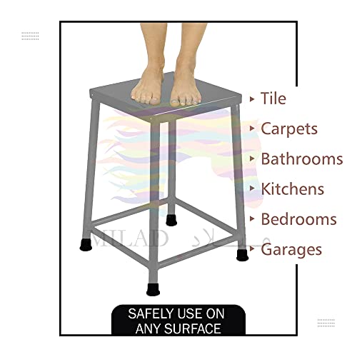 Image of MILAD SAIFIX Sitting Stool for Indoor Or Outdoor | Metal Lightweight Stool for Office, Kitchen & Garden | Heavy Duty Table (30 L x 30 W x 50 H CM's, Silver Color)