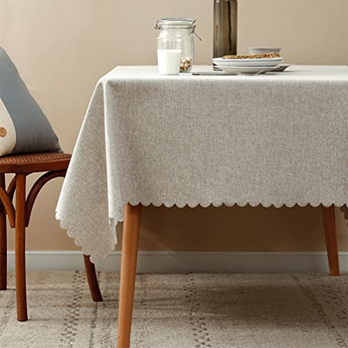 Fennco Styles Mantel festoneado tejido de color liso, 56 pulgadas de ancho x 80 pulgadas de largo, natural, sin arrugas, resistente al calor, lavable, para uso diario, vacaciones y eventos en