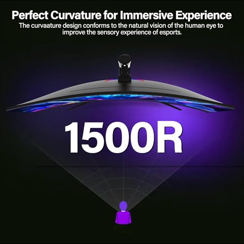 Gawfolk 34 Zoll Ultrawide Curved Gaming Monitor 165Hz, 1500R PC Bildschirm UWQHD 3440x1440 mit Höhenverstellung, Gebogenes Computerbildschirm, VA, Displayport, HDMI, unterstützt VESA 75 x 75 mm 3