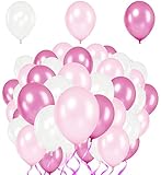 Premium Helium Luftballons Rosa, Pink, Weiß • 51 Stück • XL Größe 30cm • Metallic Ballons dienen als hochwertige Hochzeitsdeko, Geburtstagsdeko, Taufe, JGA Deko • 100% Naturlatex • extra reißfest