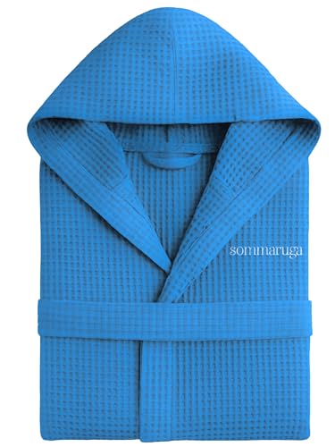 Albornoz nido de abeja para mujer y albornoz nido de abeja para hombre de algodón con capucha, bolsillos y cinturón, ligero y de viaje S-XXXL, XXL