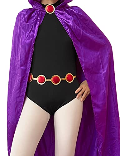 Kids Raven Cosplay Set Of Belt Jumpsuit Cape Stocking Accessories Cosplay Halloween Costume For Teen Kids Girls Aged 3-10 (Purple, Kids 9T-10T) #TOP3