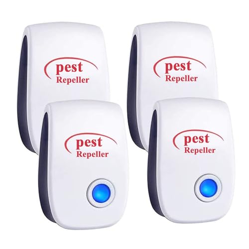 HNYGS-EU Repelente Ultrasónico Mosquitos Control de Plagas para Las Moscas, Cucarachas, Arañas, Hormigas, Ratas y Ratones, Insectos, Antimosquitos Electrónico Extra Fuerte para Interiores (4 Pack)
