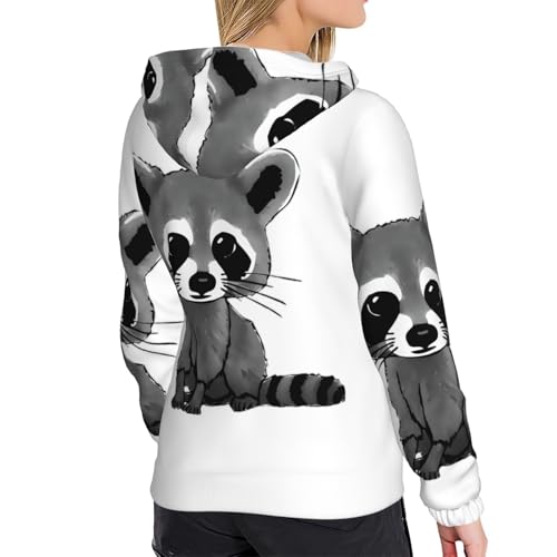 Sweats à capuche femme raton laveur imprimé pull à manches longues décontracté - 6