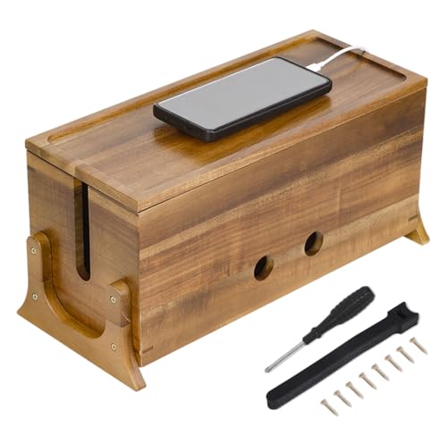Acacia Wood Extra Large Cable Management Box Cord Organizer Box-Cable Box Organizer Cord Box Hider-Power Strip Box Cord Storage Organizer, Cord Hider Box for Office, TV Wires, Desk Cord Organizer