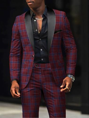 VENNYNG Men's Prom Party Suits Tuxedos Retro Vintage Plaid 2 Piece Single Breasted One-Button3
