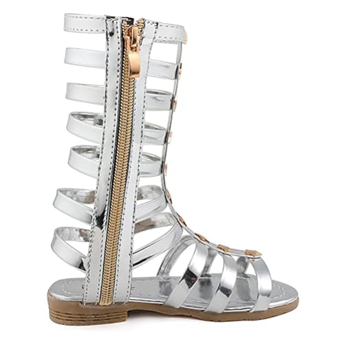 Image of Skeblo Girls Rivet Gladiator Sandals Summer Princess Dress Strappy Flats Zip Up Boots Shoes