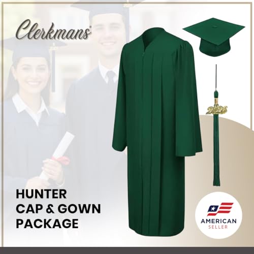 Image of CLERKMANS Unisex Matte Graduation Cap Gown Tassel Package, High School and University