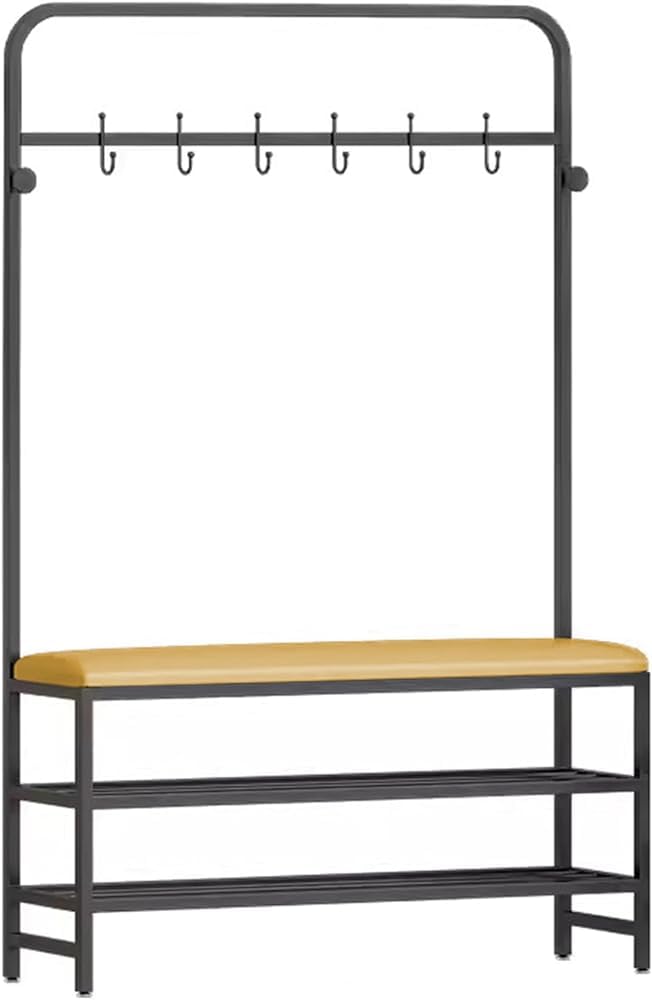 MSHGSKU Hall Tree With Storage Bench And Coat Rack, Freestanding Shoe Storage Organizer With PU Leather Seat, Stable Metal Frame And Hooks For Entryway - Essential Organizer for Entryway Décor and S