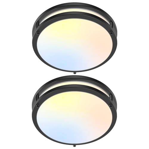 Image of GoBright 2-Pack 10 Inch Bathroom Light Fixtures Ceiling Mount, 30W 3200lm Super Bright LED 2700K /3000K /4000K /5000K /6500K Adjustable Dimmable Kitchen Hall Ceiling Lamps, Black
