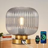 Touch Table Lamp with USB C+A Charging Ports, 3-Way Dimmable Bedside Lamp for...