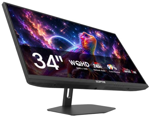 Image of Sceptre New 34-inch Prime Gaming Monitor 3440 x 1440 up to 240Hz 1ms 100% sRGB DisplayPort x2 HDMI x2 Build-in Speakers, Machine Black 2027 (E345B-QU240T Series)