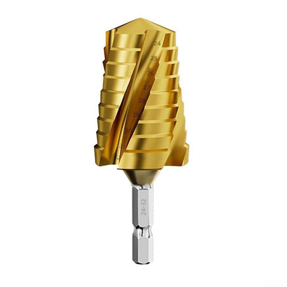 Foret étagé à quatre cannelures 14-24 mm 24-32 mm en acier HSS pour métal et bois avec marquages de diamètre étagé pour perçage de trou contrôlé (or 14-24 mm)