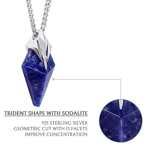 Sodalite Pendant Necklace for Men Natural Gemstone Sterling Silver Pendant Necklace with Stainless Steel Chain Waxed Cord Gift for Men3