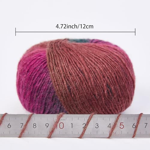 Image of NICEEC 2 Skeins Rainbow Soft Yarn 100% Wool Gradient Multi Color Yarn for Crocheting Knit Total Length 180mx2(196ydsx2,50gx2)-20#