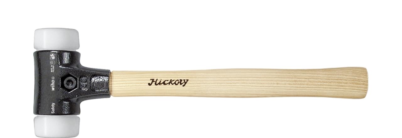 Wiha Martillo de cara blanda Safety de dureza media/muy duro con mango de madera Hickory, cabezal redondo 40, 325 mm (26645)