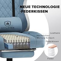 GTPLAYER Gaming Stuhl Ergonomischer Gaming Sessel Schreibtischstuhl mit Stoffoberfläche, Federsitzkissen, Verbindungsarmlehnen und Fußstütze 150KG, Hellblau – Ansicht 6
