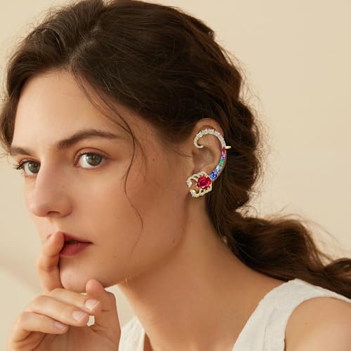 925 Sterling Silver Post Ear Cuff Earrings for Women Butterfly Cartilage Ear Climber Earrings Gold Purple Cubic Zirconia CZ Hypoallergenic Piercing Gifts For Her2