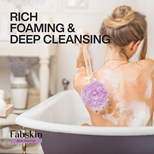 Image of FABSKIN Luxury Back Bathing Loofah With Wooden Handle for Men and Women | Pack of 1 | Loofah For Back Bathing with handle | Back Bathing Loofah Brush | Back Scrubber for Bathing (Purple)