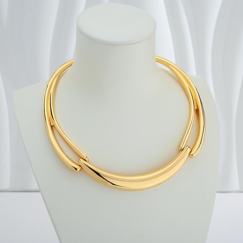 WOWORAMA Chunky Gold Statement Necklace for Women Polished Gold Choker Collar Necklaces Trendy Statement Choker Necklace Metal Open Cuff Necklaces by WOWORAMA - Image 5