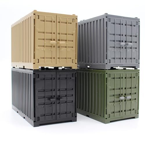 LONESTAR Klemmbausteine Schiffscontainer Set 4 Stück Frachtcontainer in Schwarz, Grau, Grün, Beige, Kompatibel mit anderen Marken, Ideal für Hafen, City, Diorama Bau-Sets & Landschaften