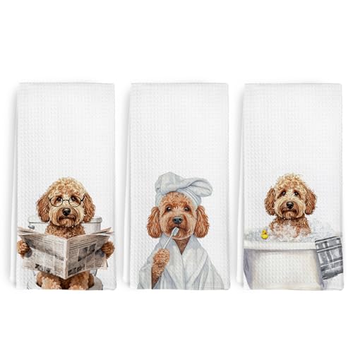 dvhdajed Funny Goldendoodle Dog Hand Towels, Golden Doodle Dogs Lover Gifts for Women Men, Goldendoodle Dog Hand Towels Set of 3, Golden Doodle Must Have Gifts Dish Tea Towels for Kitchen Decor, 16x24