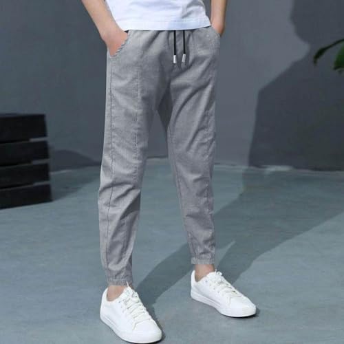 Boys Cotton Linen Sweatpants Baggy Open Bottom Casual Pants Elastic Waist Workout Athletic Joggers Pockets Sweat Pants2