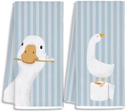 Kids Bathroom Decor, Goose Towels Bathroom Decor, Toddler Bathroom Towel, Cute Duck Green Farm Animal Dish Towels Gifts for Washroom Restroom 16x24 Inch Set of 2