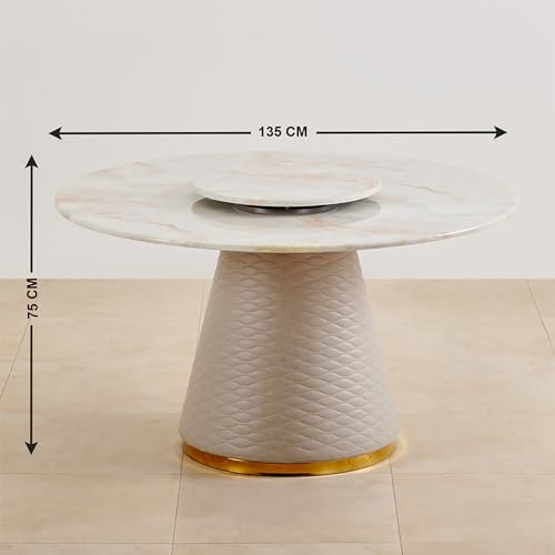Image of Home Centre | Vegas | Faux Marble Top | 6 Seater Dining Table Sets | Beige | 1 Table with 6 Chair | 1 Year Warranty