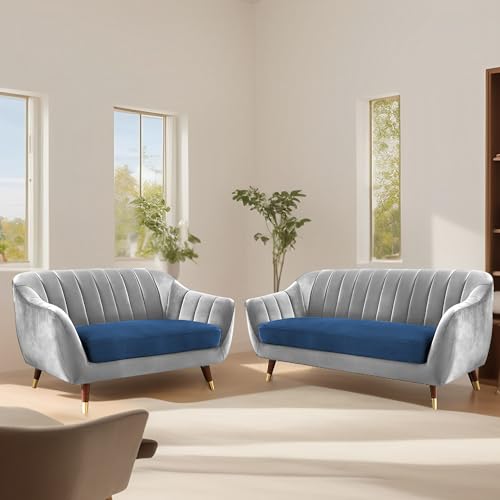 Image of Casaliving Anyse 3+2 Seater Sofa Set for Living Room (Blue Grey - Colour) Premium Fabric Sofa Set for Living Room 5 Seater Sofa