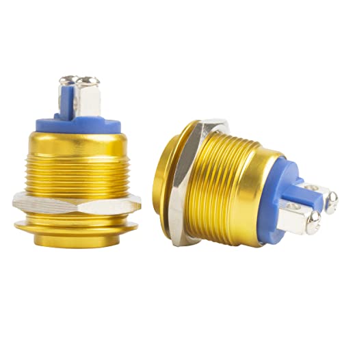 Paialu 2Pack Momentary Push Button Switch, 19Mm 5A Aluminium Alloy Shell Pushbutton Switches- 1No 12V Spst Screw Terminal Metal High Round Waterproof For Industrial Car Switch (Gold) #TOP6