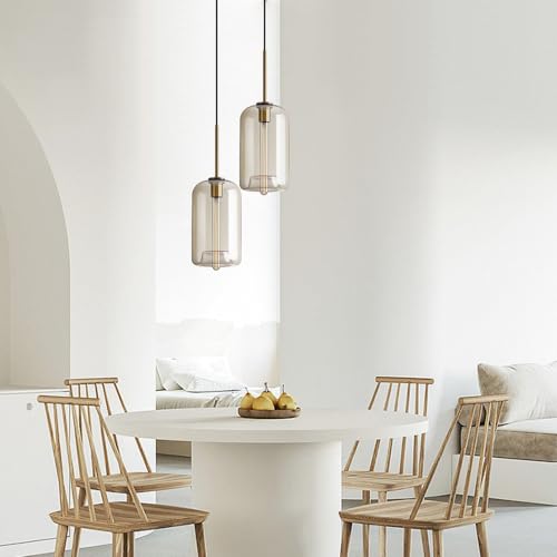 Iluminación para isla de cocina con pantalla de cristal ámbar 4