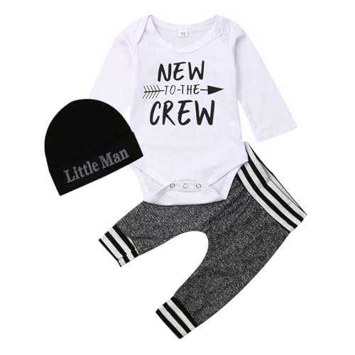Image of Aoswep Newborn Infant Baby Clothes Long Sleeve Romper + Pants + Hat 3PCS Outfits Set