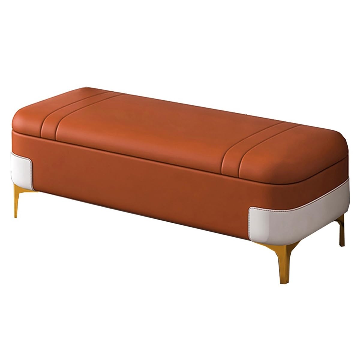 Prostokątny Podnóżek Z Ukrytym Schowkiem Tapicerowany Podnóżek Ottoman Z Schowkiem, Metalowymi Nogami Ławka Do Sypialni Lub Salonu(Orange,80cm)