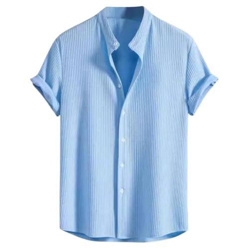 Chemise homme manches courtes légère et respirante à col montant boutonné