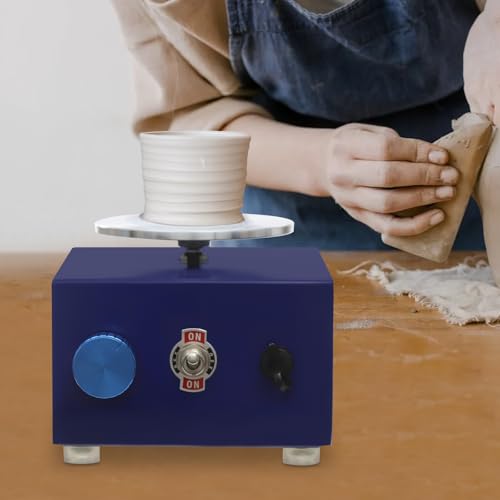 Töpferscheibe Elektrisch, 24W Mini Drehscheibe Töpfern Elektrische Töpferscheibe Maschine mit Drehzahlregler(0-2000 Drehzahl), Töpferscheibe Keramik Rad Maschine für Anfänger Enthusiasten (Blau)