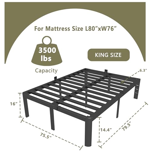 Image of ITIMIDI 16 Inch Bed Frame King Size, Safety Design with Rounded Corner Legs and DIY Headboard, King Size Platform with Storage Space, Heavy Duty Foundation, Noise Free, No Box Spring Needed, Black