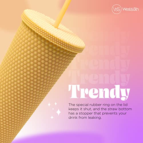Matte Studded Tumbler With Lid & Straw, Reusable Bpa Free Plastic Water Bottle, Travel Friendly Water/Iced Coffee/Cold Brew/Smoothie Textured Cold Cup, 24Oz (Mustard) #TOP4