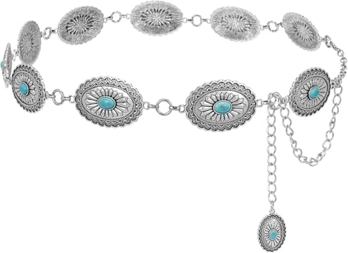 Metal Chain Belt 7Pcs Women's Metal Concho Belt - Western Cowgirl Country For Waist