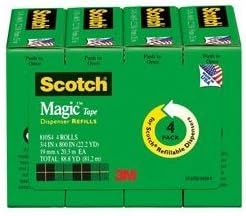 Scotch Magic Tape Dispenser Refill, 0.75 in x 800 in (22.2 YD), Pack of 4