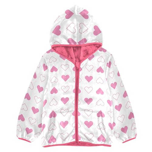 OTVEE Valentine Pink Heart Pattern Kids Hoodie Jacket Fall Spring Full Zip Warm Outwear Hooded Coat