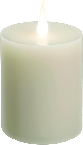 Xodus Innovations WC1684 - Vela de pilar de cera LED sin llama de 4 pulgadas con temporizador automático y llama parpadeante 3D blanca cálida, marfil