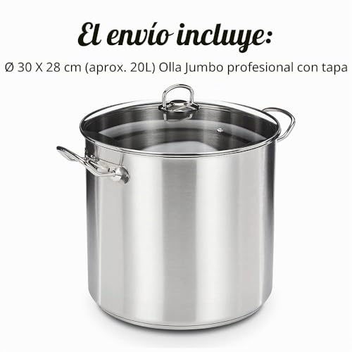 Miniatura 7 de Gsw 643474 - Olla Grande Profesional Con Tapa De Cristal 30 X 28 Cm Aprox. 20 Litros, De Acero Inoxidable, Plateada, 44 X 31,5 X 29,5 Cm, 2 Unidades