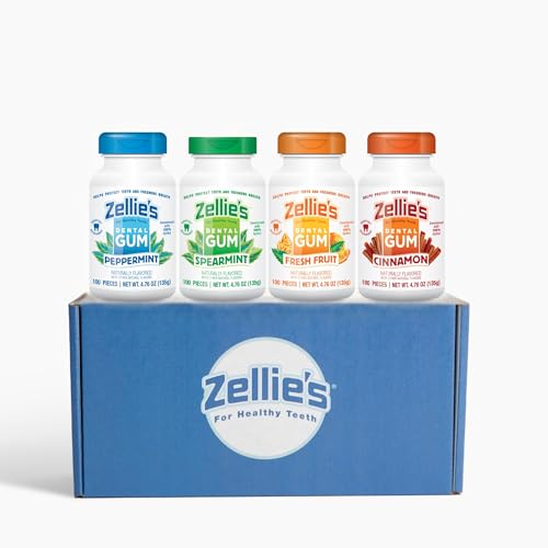 Image of Zellie's | 100% Xylitol | Gum Gift Set | Peppermint, Spearmint, Fresh Fruit, & Cinnamon | No Aspartame, Gluten Free, Vegan & Kosher Gum (100 Count - Pack of 4)